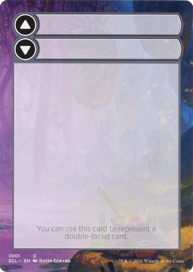 Blank, double-faced card with purple and blue border design.
