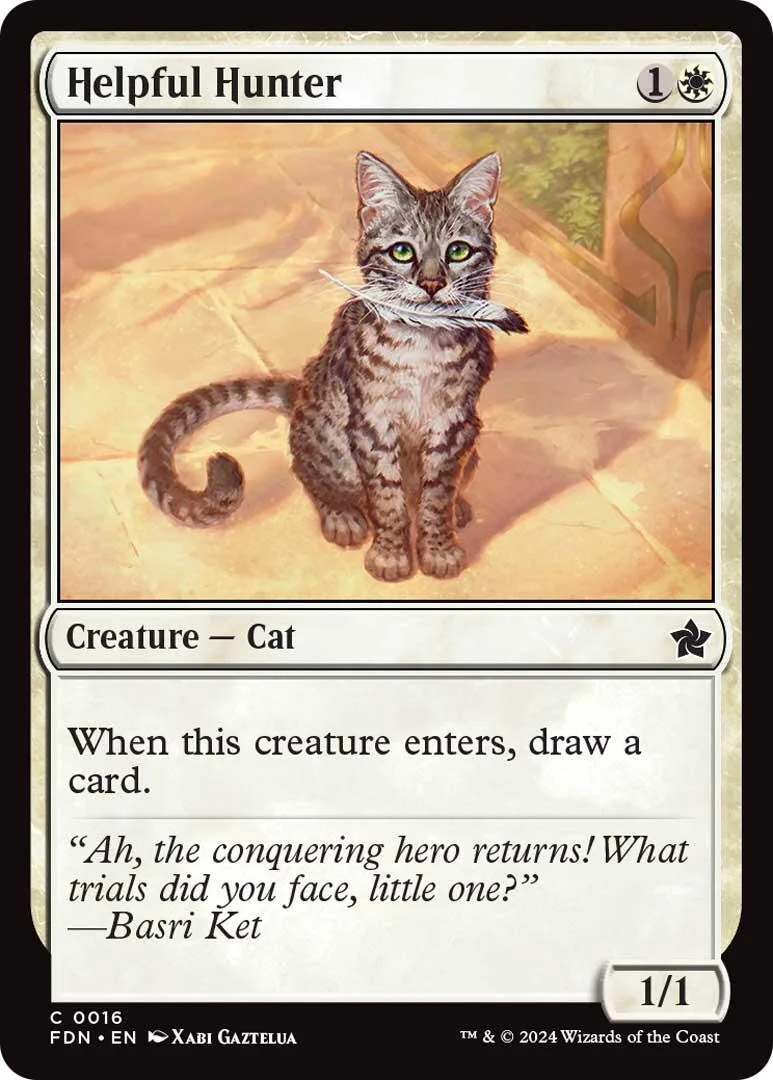 Gray tabby cat wearing a mustache sits in a sandy, outdoor setting on a card.