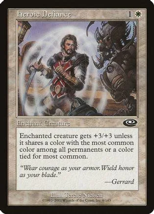 Man with sword and armor against dark creature on Magic: The Gathering card.