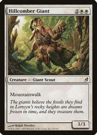 Giant scout creature in forest, brown and green tones, card art.