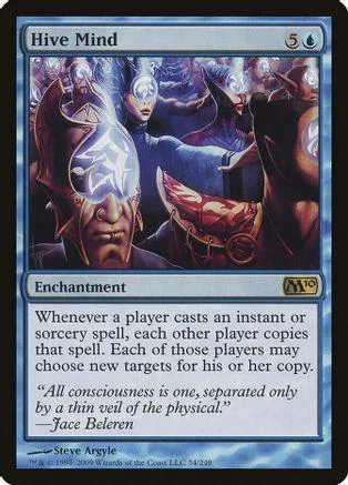 Magic: The Gathering card, Hive Mind, blue and purple artwork, white border.