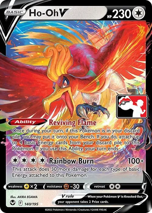 Red and gold legendary bird Pokémon card with vibrant energy effects.