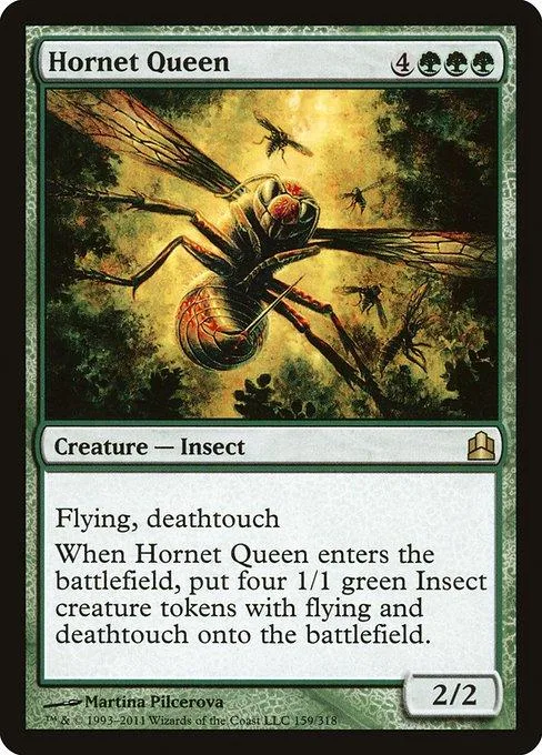 Insect creature card art featuring a large, detailed hornet against a dark, green background.
