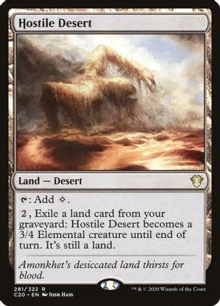 Desert landscape card art. Text reads "Hostile Desert." Land type.