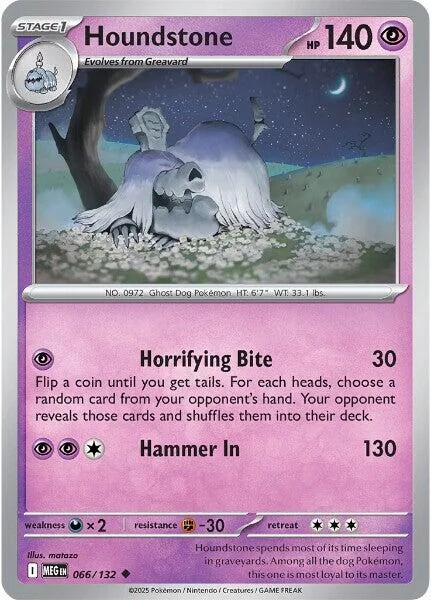 Ghost Dog Pokémon card, white and purple, showing a sleeping creature.