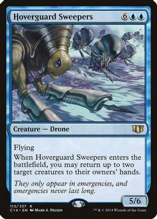 Dark armored drone creature card, blue and black colors, showing battlefield scene.