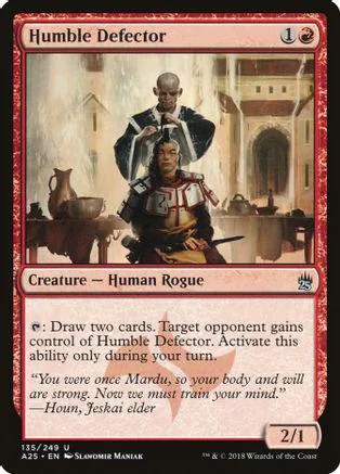 Card featuring a dark-skinned man in robes against a stone building backdrop.
