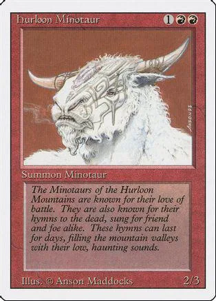 Minotaur creature card art, white and brown tones, showing a horned beast.