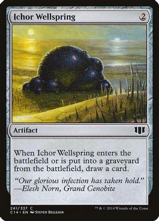 Dark, glowing sphere on grassy field art. Black and white card frame.