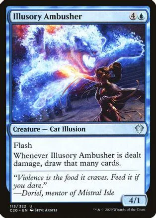 Blue and purple card art featuring a dark figure against a glowing, chaotic background.