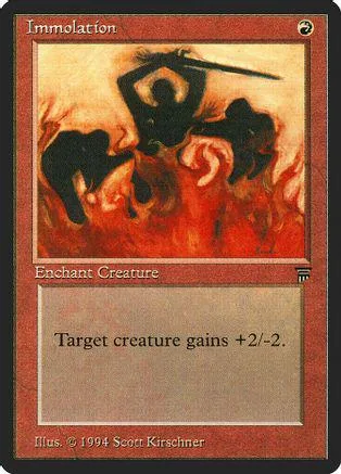 Dark figures engulfed in red flames on a Magic: The Gathering card.