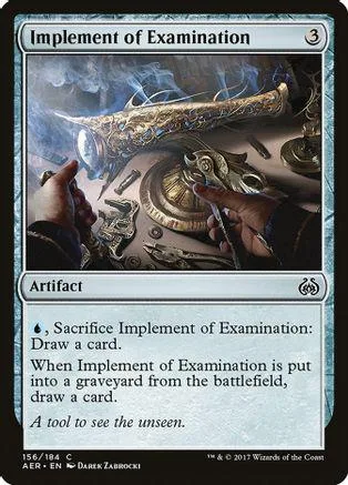 Metal instrument of examination card art, dark fantasy scene, black and silver tones.