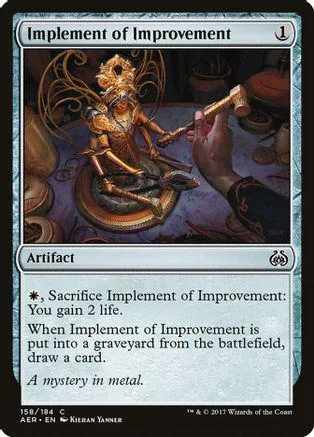 Gold and bronze artifact on a dark, ornate surface. Magic card art.