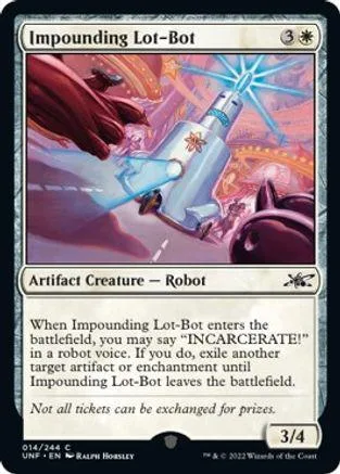 Robot creature card art featuring a metallic robot against a vibrant, cosmic background.