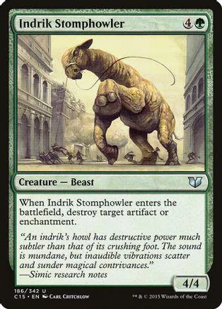 Large, brown, prehistoric beast creature card art. Black and white text.