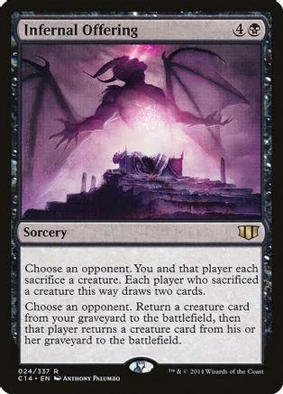 Dark, shadowy figure with wings over a purple, fiery landscape on a Magic card.