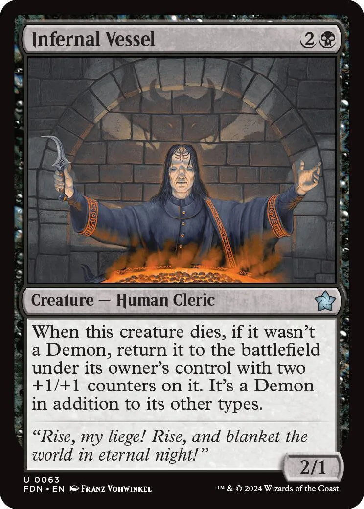 Dark-haired cleric in blue robes holding scythe, on a black card.