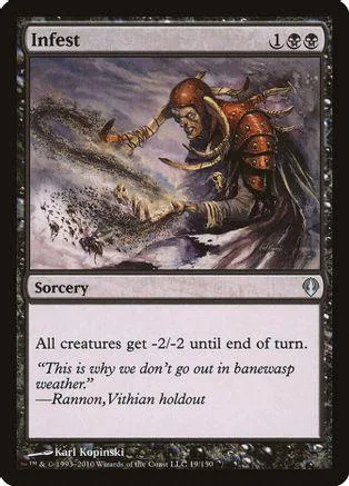 Dark fantasy creature casting spell on a battlefield. Card art.