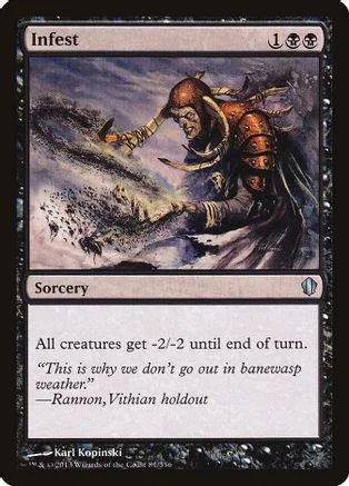 Dark fantasy art card featuring a cloaked figure amidst swirling dark energy.