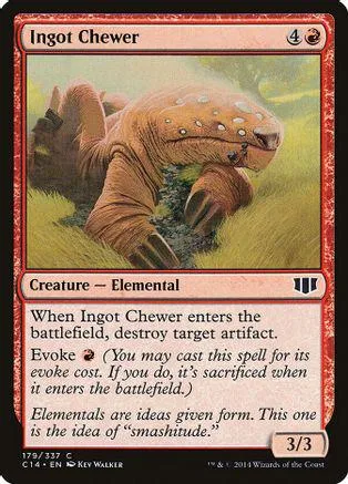 Brown, textured creature card art of a large, reptilian beast in grass.