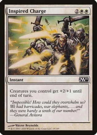 Fantasy battle scene on a Magic: The Gathering card, featuring warriors and glowing energy.