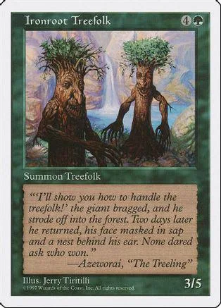 Two large, gnarled trees in a forest setting on a Magic: The Gathering card.