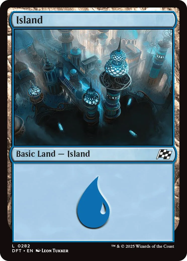 Blue water island landscape art on a Magic: The Gathering card.