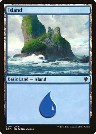 Blue and green island landscape on a Magic: The Gathering card.