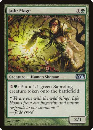 Green shaman creature card art, featuring a figure in a forest setting.