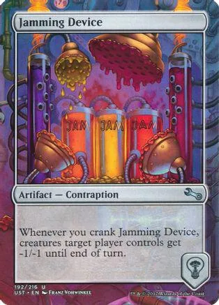 Card art shows musical instruments and glowing, dripping objects on a blue background.