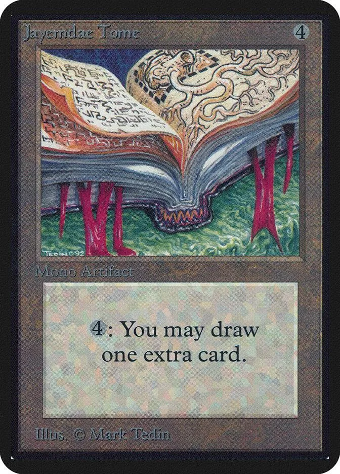 Magic: The Gathering card, Jayemdae Tome, showing an open, ornate book.