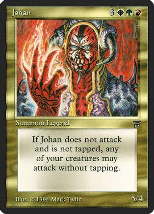 Red and black fantasy creature card featuring a horned, intense face.