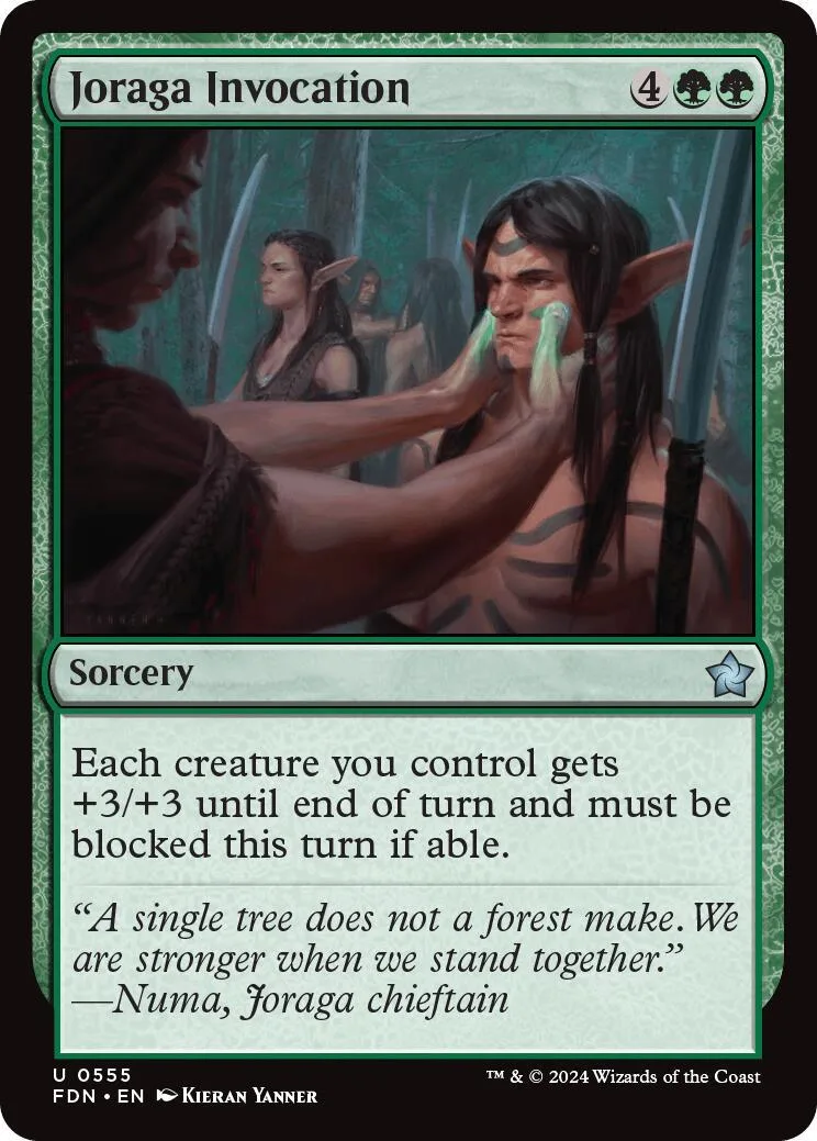 Card art depicts dark-haired figures in a forest setting. Green and brown tones.