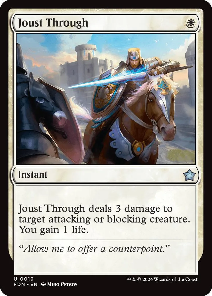 Card art: armored rider on horse with glowing sword against castle backdrop.