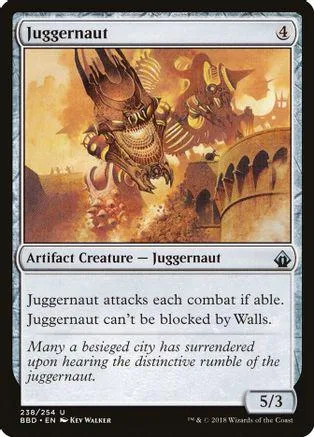 Dark, armored creature on a battlefield scene on a Magic: The Gathering card.