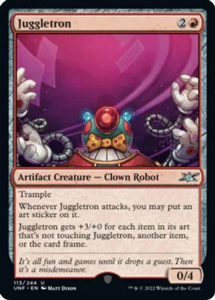 Clown robot creature card with colorful, vibrant artwork and black border.