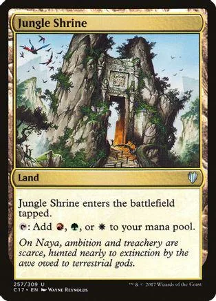 Card art depicts jungle shrine entrance within large mossy rocks.