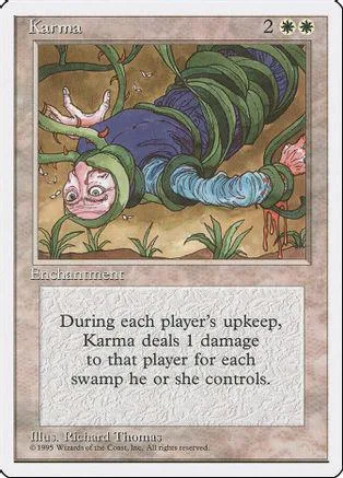 Purple, green, and blue creature on a card with text box.