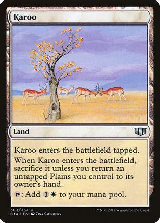 Card art shows a tree with orange blossoms in a sunny, open landscape.