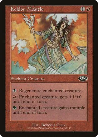 Fantasy woman with staff on orange and brown card. Enchant creature card.