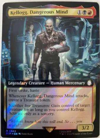 Card art depicts a man in a dark shirt holding a weapon in a futuristic setting.