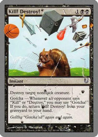 Creature card featuring a squirrel against a light blue, grassy background.