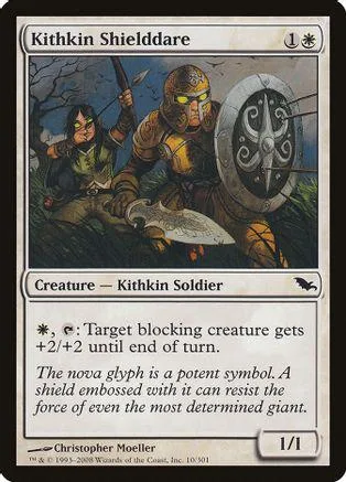 Card art shows armored soldier with shield and another figure in dark woods.