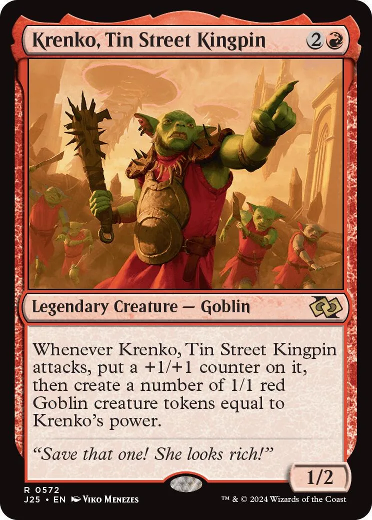 Goblin creature card art: green goblin with club points to the right.