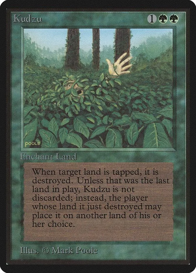 Green forest scene with hand emerging from foliage on a Magic: The Gathering card.