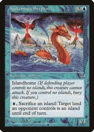 Red and orange serpent creature on a blue, icy landscape card.