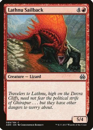 Red and black lizard creature card art, showing a fierce reptilian monster.