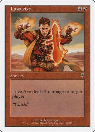Card art shows man with fiery axe, brown and orange tones. Sorcery card.