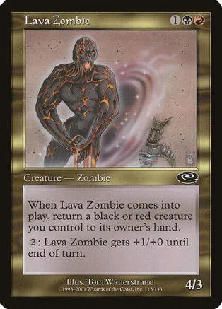 Dark zombie creature card art, black and orange tones, showing a muscular figure.
