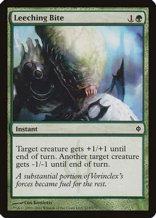 Black and white creature with green and blue background. Instant spell card.